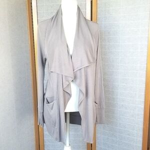 Athleta Studio Wrap Cardigan Magnetic Closure Waterfall Front Knit Gray Taupe XS